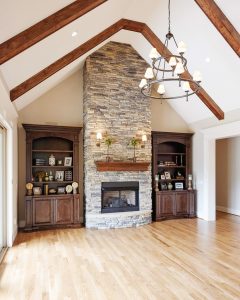 Family room with fireplace.